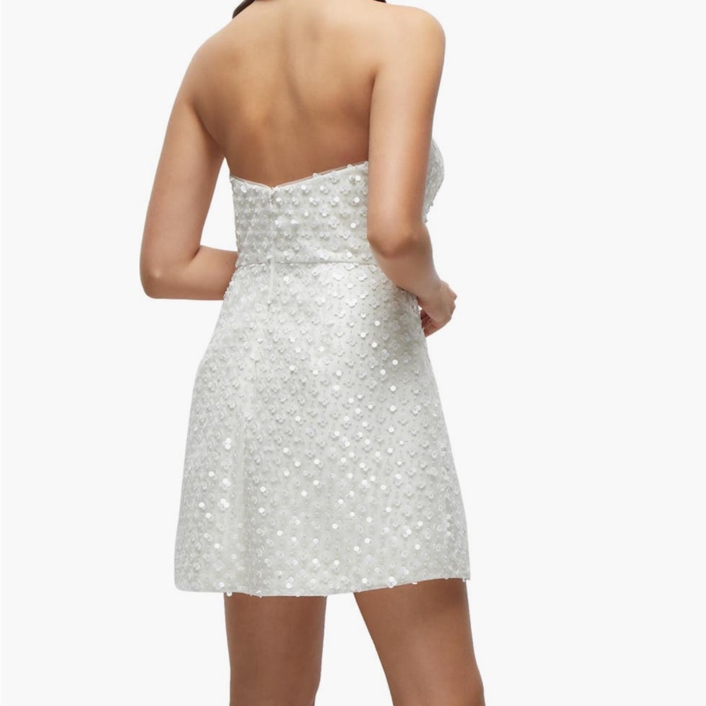 Dessy Pearl Sequin Strapless Mini Dress | Size 8 | Bridal / Cocktail - Picture 3 of 11